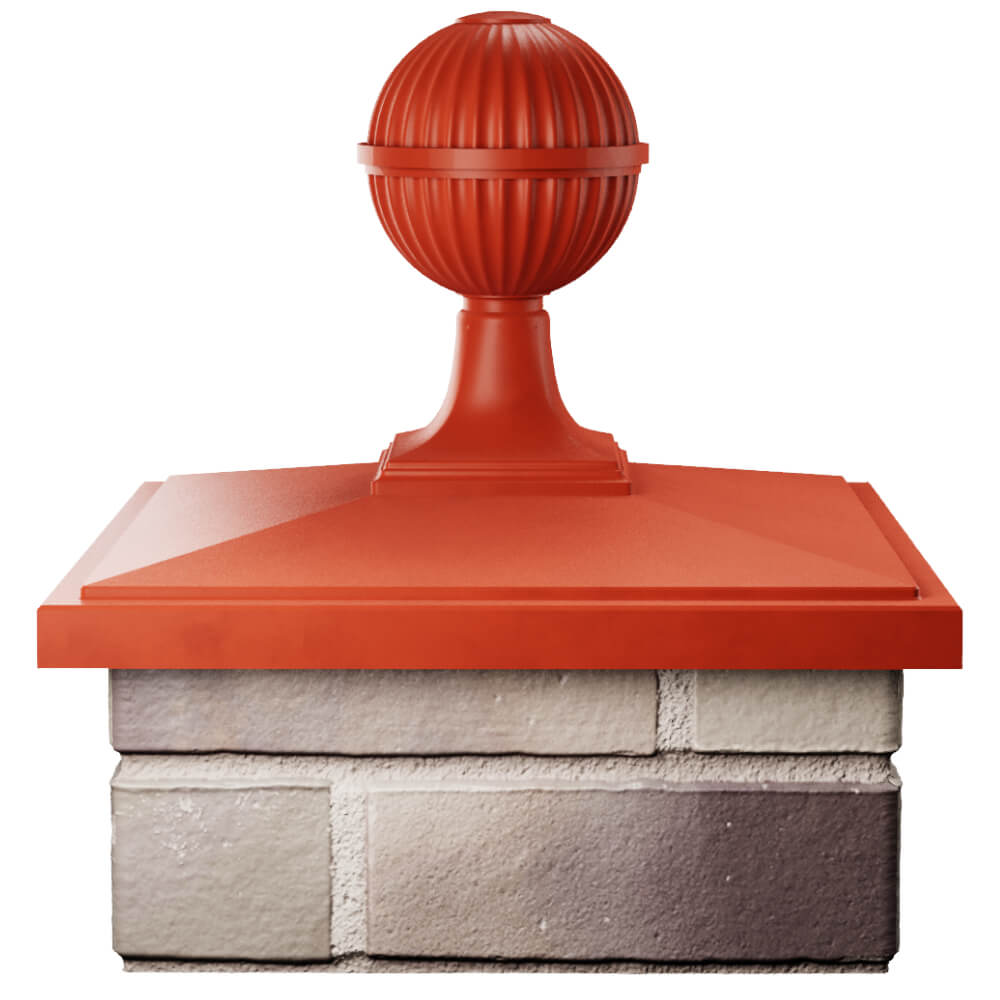 Колпак Zking БонаМоно Красный с шаром на столб 1.5х1.5 кирпича (385х385, 400х400мм) в сборе