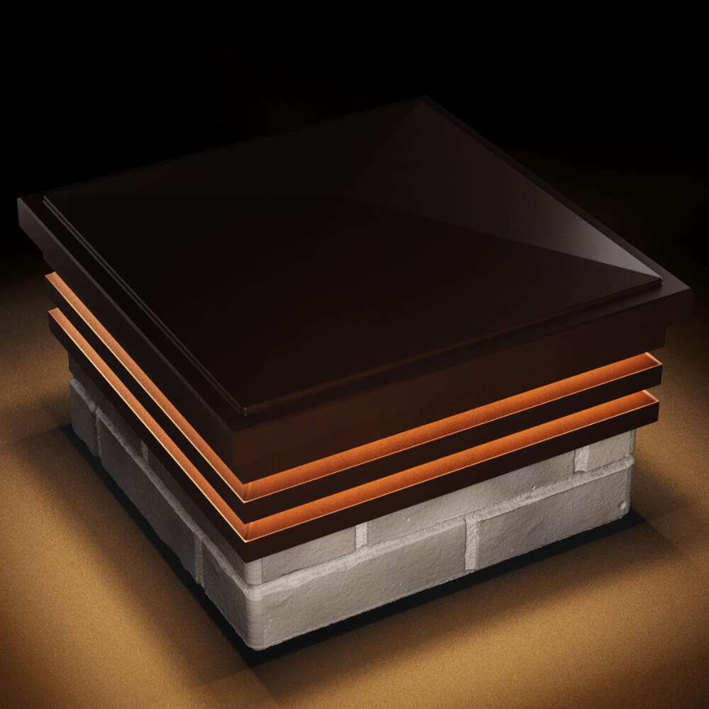 Колпак Zking Бона ХайТек Коричневый на столб 1.5х1.5 кирпича (385х385мм) с подсветкой в Буинске фото