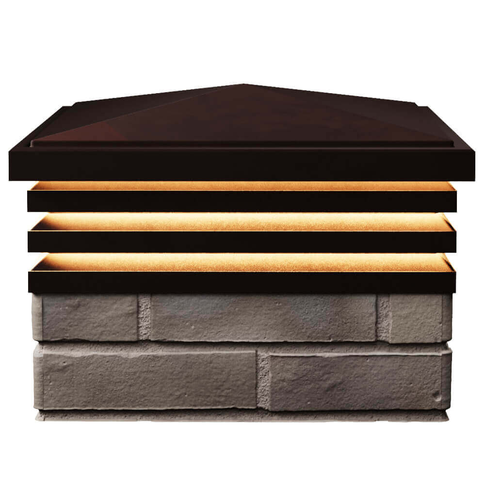 Колпак Zking Бона ХайТек Коричневый на столб 1.5х1.5 кирпича (385х385мм) с подсветкой в Буинске фото